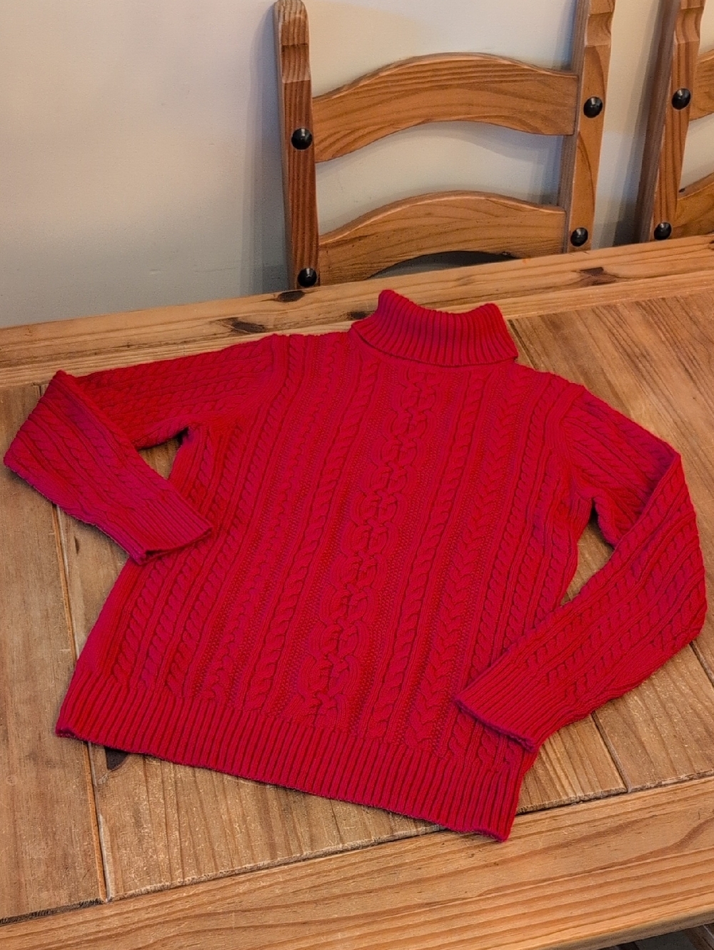 Amazon Essentials Red Cable Knit Turtle Neck Long Sleeved Sweater, Size Small